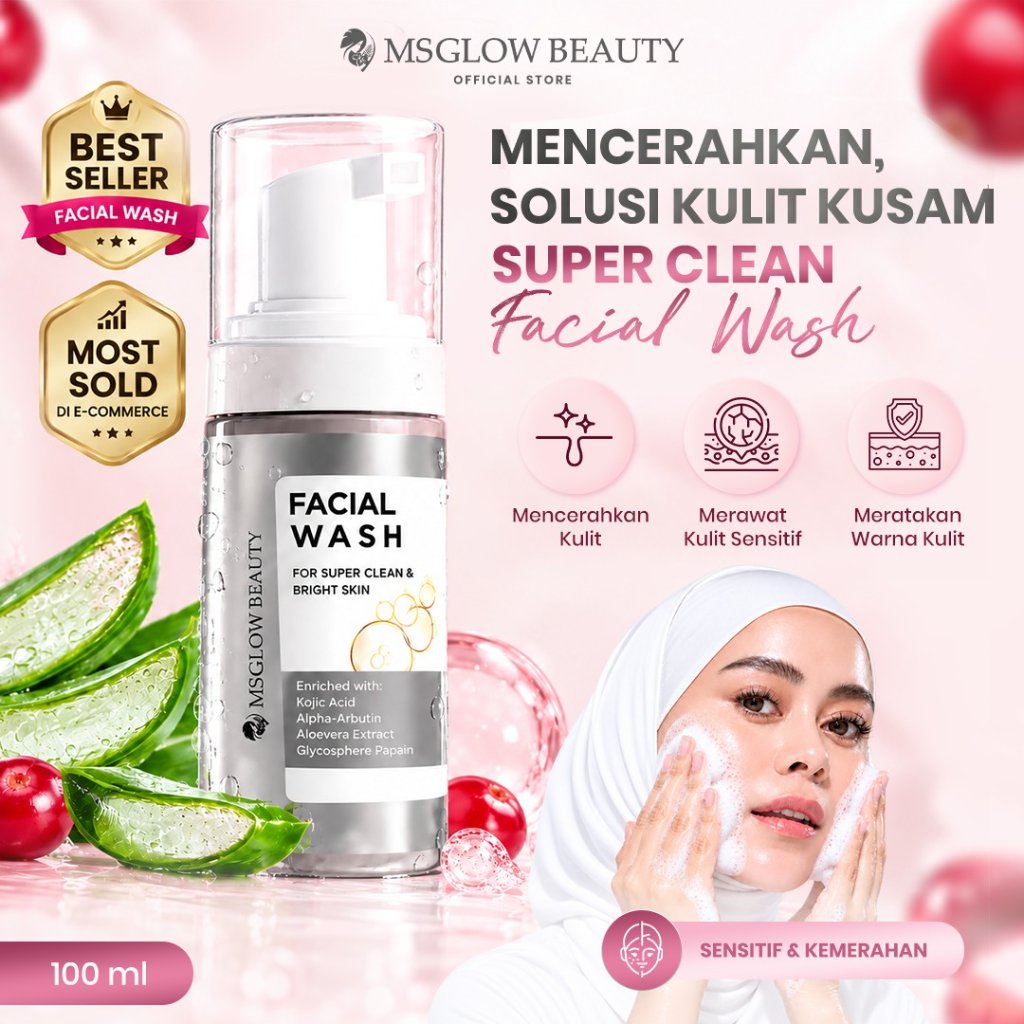 MS Glow Facial Wash Super Clean 100ml Pembersih Wajah Kojic Acid dan Enzim Papain BPOM
